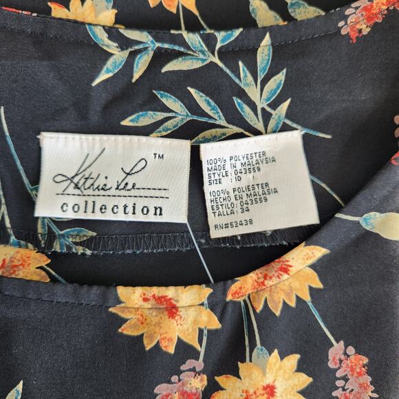 Vintage 90s Kathie Lee Black Yellow Floral Maxi Dress Sleeveless 10 - Picture 6 of 10